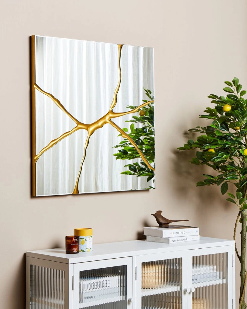 Specchio da parete Oro 80 x 80 cm Quadrato Specchio decorativo da parete Stile moderno Appeso Decor