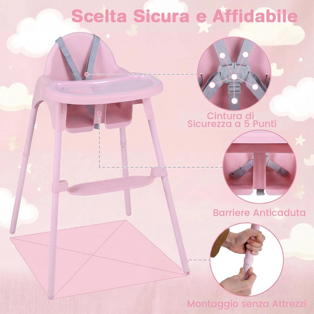 4 in 1 Seggiolone per Bambini, Vassoio Doppio Rimovibile | Cintura di Sicurezza a 5 Punti, Poggiapiedi Reversibile, per Bambini 6-36 Mesi