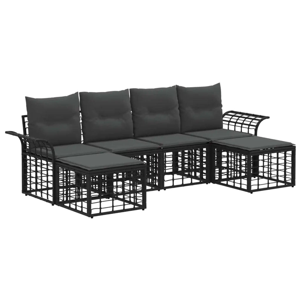 Set di divani da esterno 6 pcs Nero e Grigio scuro Poliestere