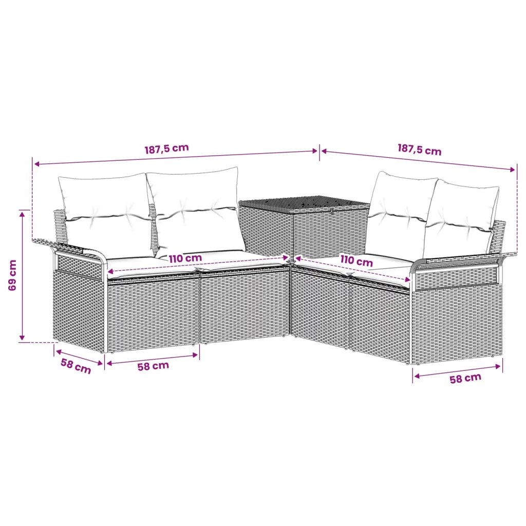 Set di divani 5 pz Grigio e Blu Navy Rattan sintetico e Acciaio 3447739