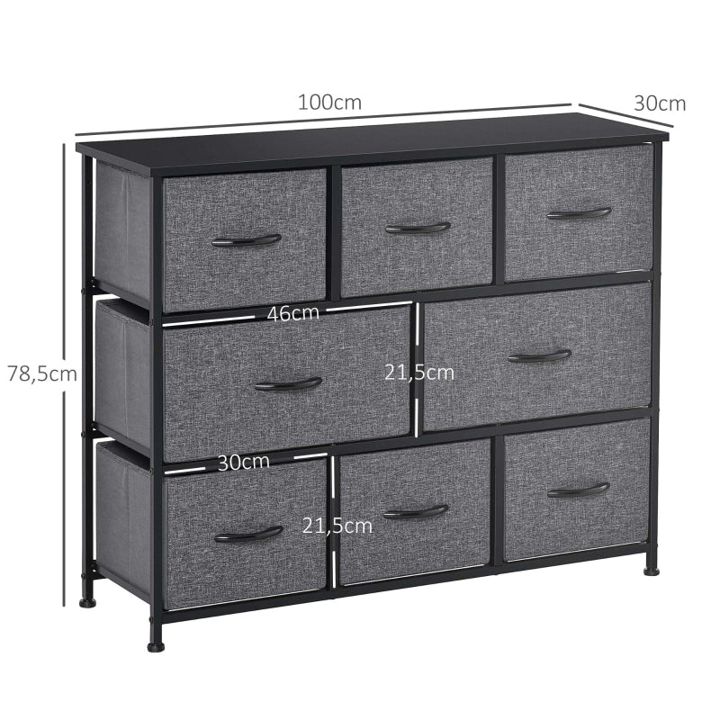 CASSETTIERA con 8 cassetti in tessuto 100x30x78,5 cm Grigio scuro
