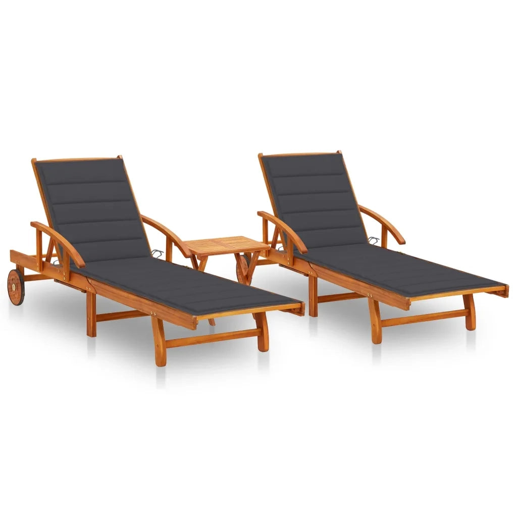 Lettino Prendisole 2pz con Tavolo e Cuscini Massello d'Acacia cod mxl 12452