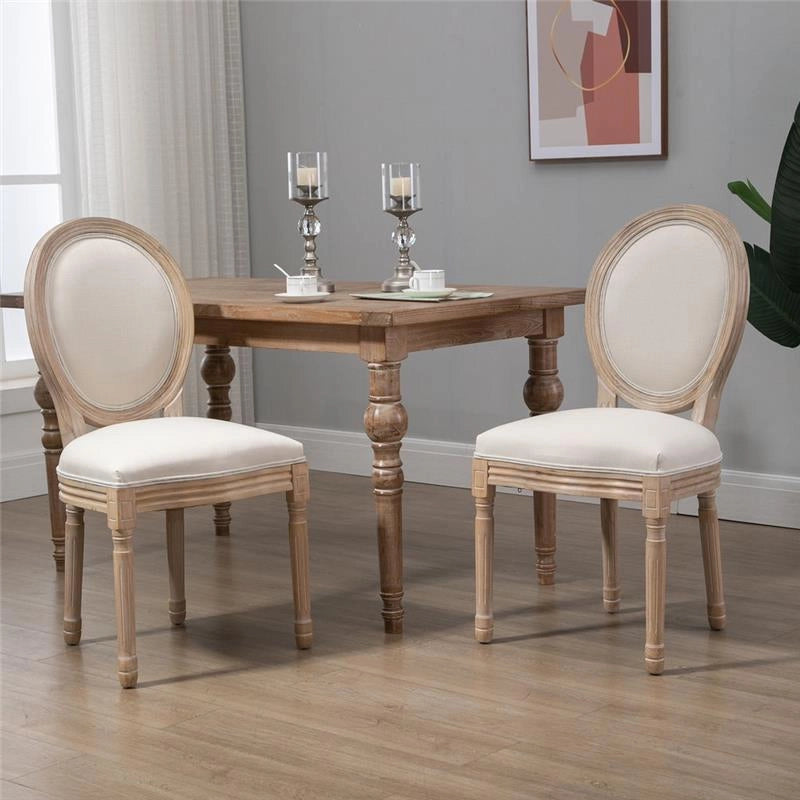 SET 2 SEDIE IMBOTTITE PER SOGGIORNO STILE VINTAGE RETRO IN LEGNO E TESSUTO BIANCO