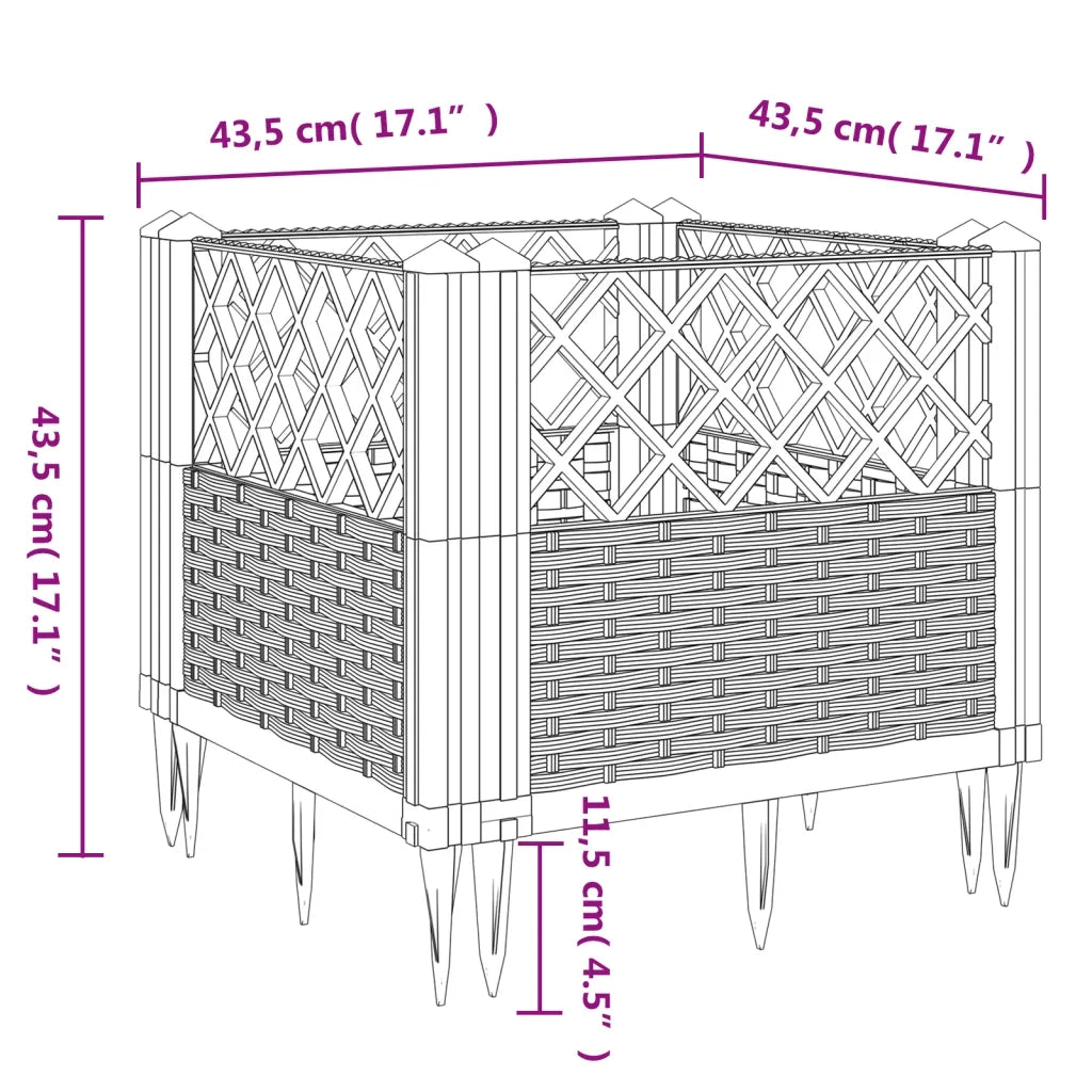 Fioriera | Cassetta per fiori | Vaso da Giardino con Picchetti Nera 43,5x43,5x43,5 cm PP