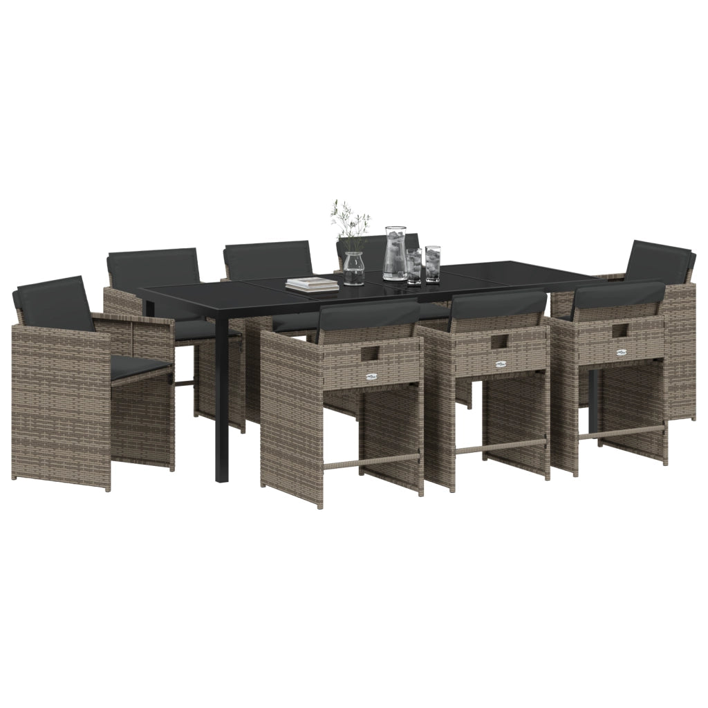 Set di mobili da pranzo da giardino con cuscini Grigio Polyrattan