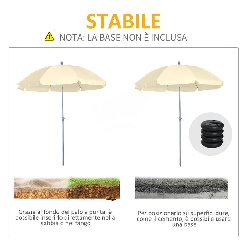 OMBRELLONE PORTATILE 220 CM CON TETTUCCIO INCLINABILE IN POLIESTERE BIANCO CREMA