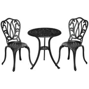 Set da Giardino da 2 Posti con 2 Sedie e Tavolo Rotondo dallo Stile Retrò, in Alluminio, Nero