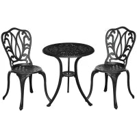 Set da Giardino da 2 Posti con 2 Sedie e Tavolo Rotondo dallo Stile Retrò, in Alluminio, Nero