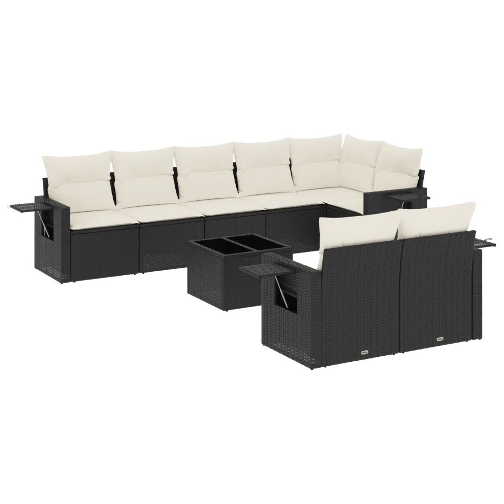 Set Divani da Giardino 9 pz con Cuscini Nero in Polyrattan 3220425