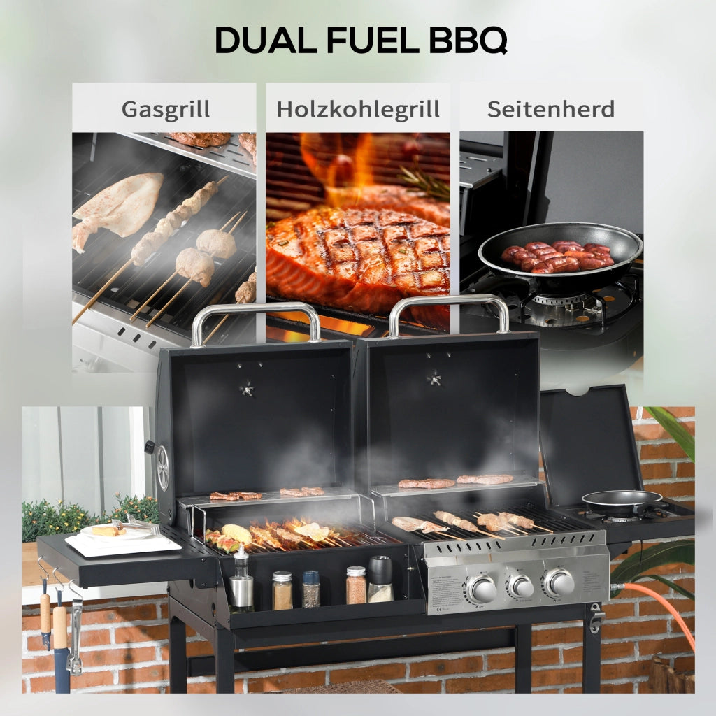 Grill a gas BBQ con termometro e piastre di mantenimento caldo ¨C zephmum ¨C 161x54x103 cm, nero e argento