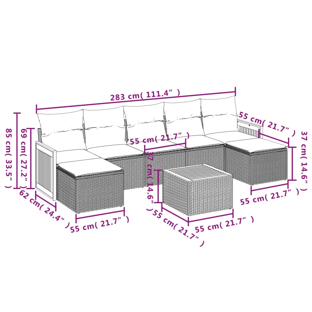 Set Divano da Giardino 8 pz con Cuscini Beige in Polyrattan 3227921