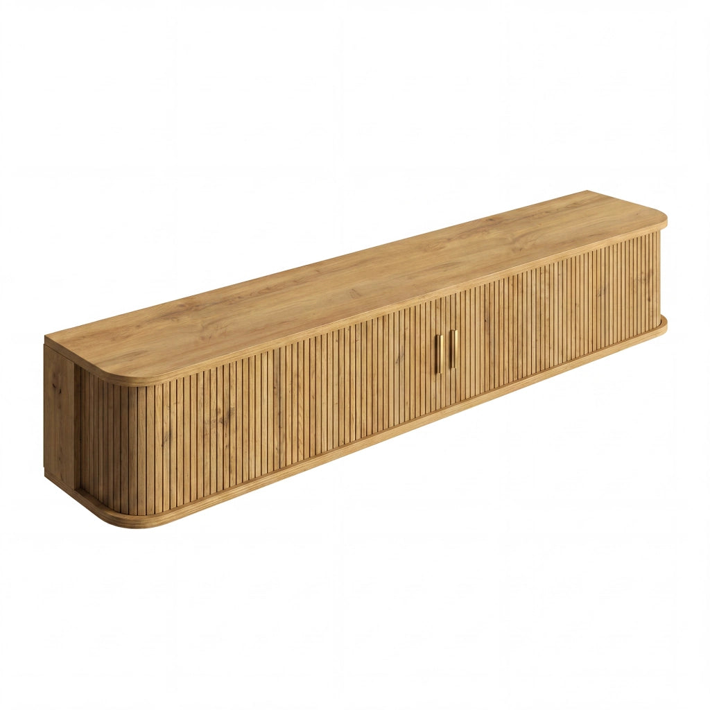 Mobile TV da parete, finitura effetto legno, illuminazione a LED regolabile tramite app, materiale MDF, colore del legno grezzo