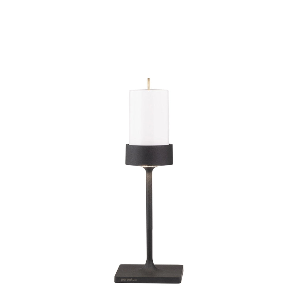 Perpetua Lampada da tavolo ricaricabile e senza fili in alluminio nero, design compatto con batteria sostituibile magnetica, grado IP54