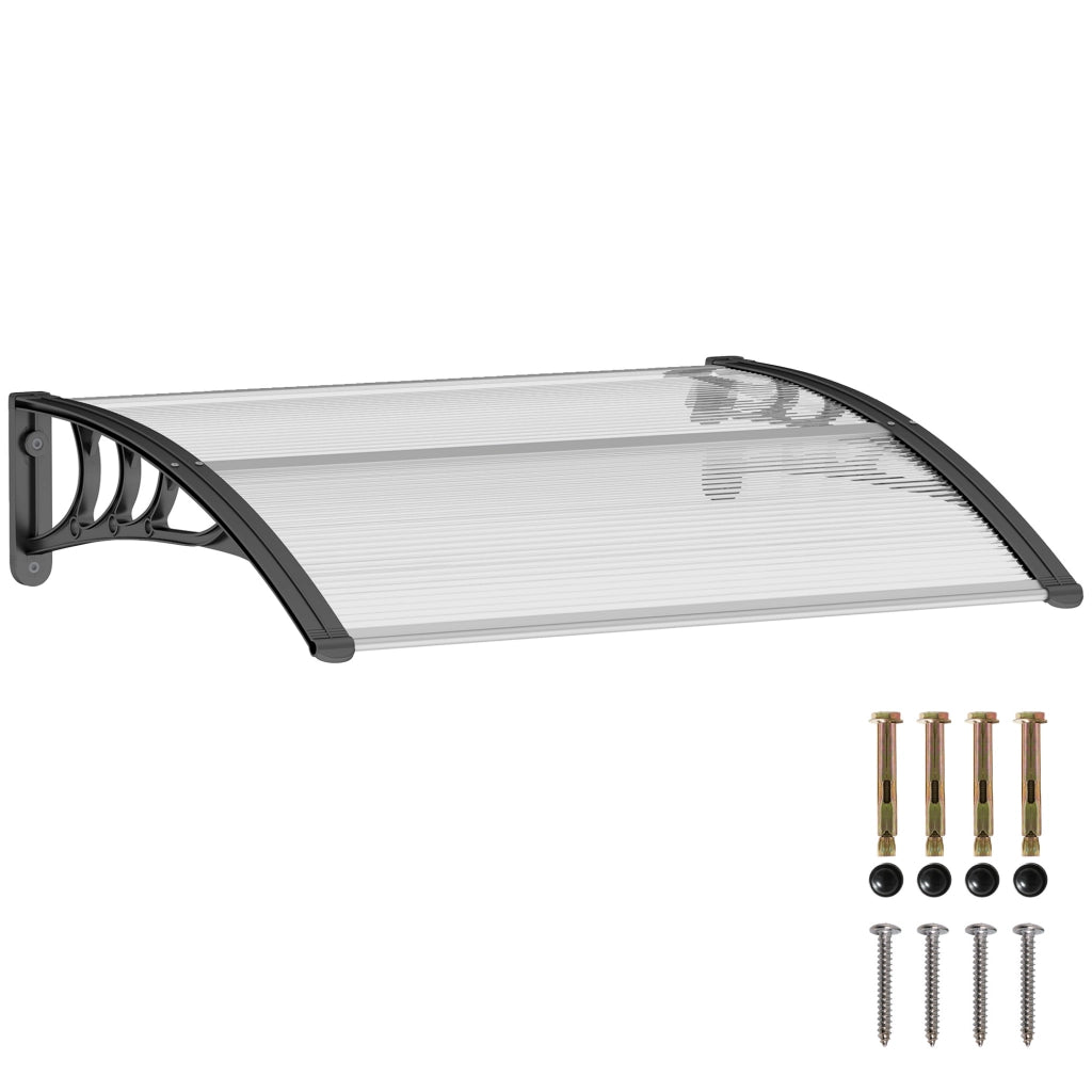 Pensilina da Esterni Impermeabile e Anti-UV, in PC, PP e Alluminio, 75x100x23 cm, Trasparente e Nero