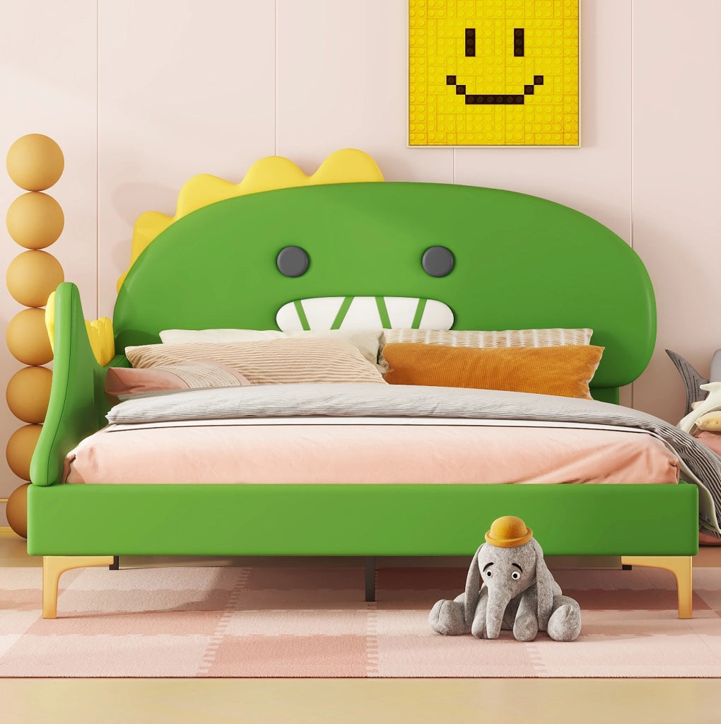 LETTO per bambini 140x200 cm dinosauro PU verde