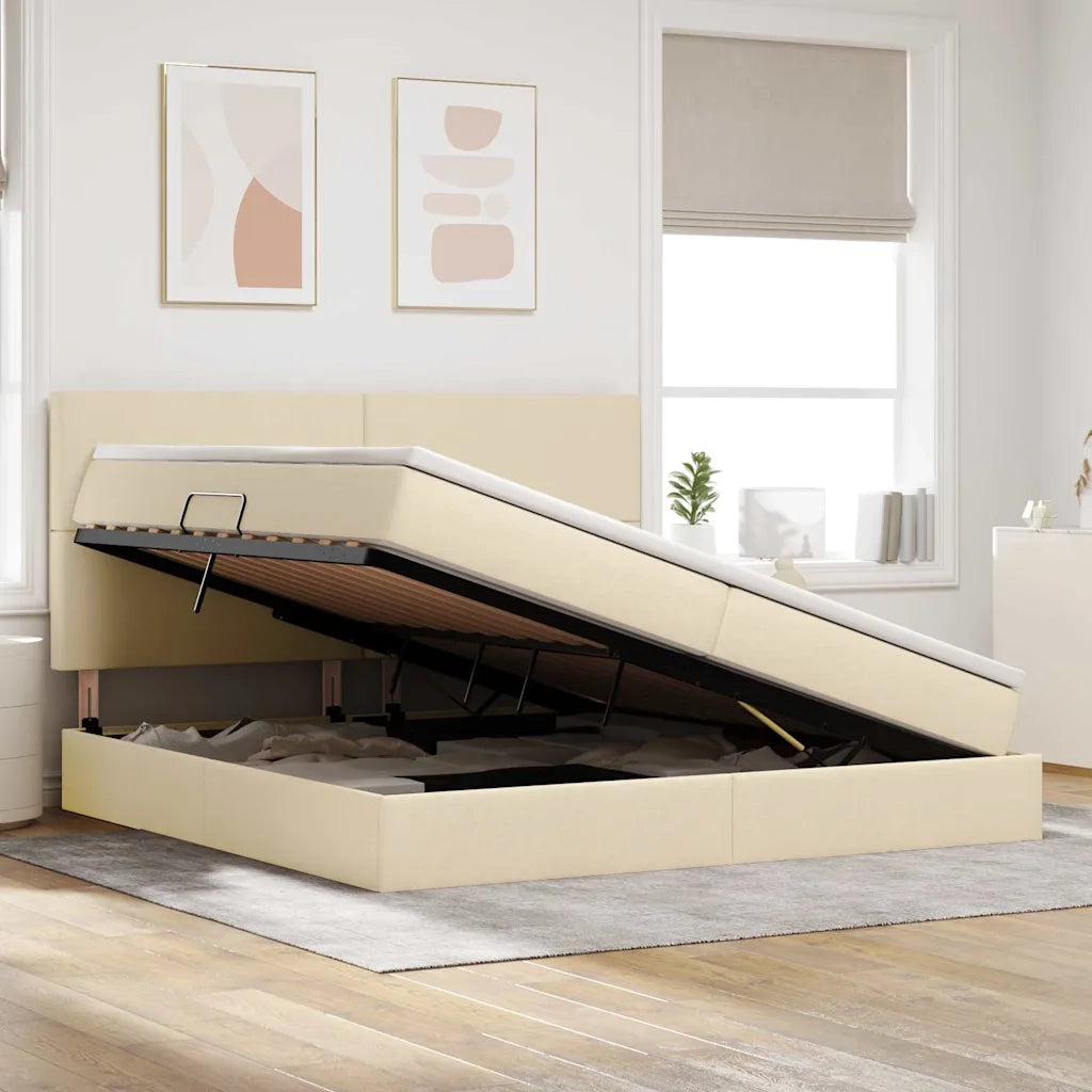Letto con contenitore e LED Crema 200 x 200 cm Poliestere 3372379