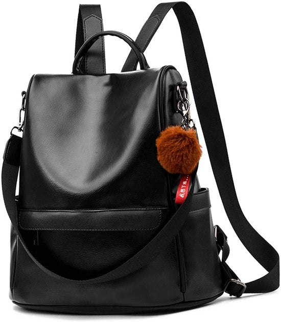 Borsa da spalla multifunzionale in PU morbido con cinturino in pelle, tasca da viaggio impermeabile e antidief (nero)