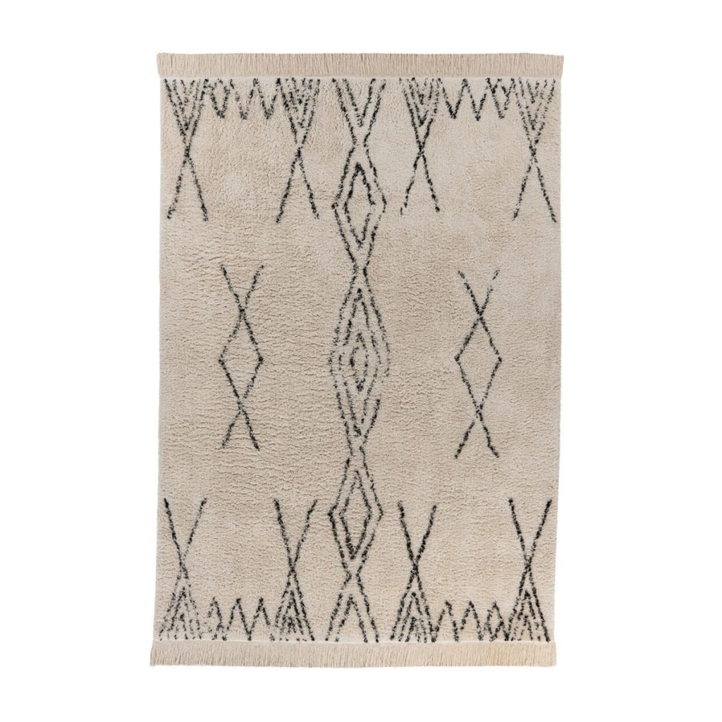 Tappeto Alena in cotone a pelo corto beige e nero