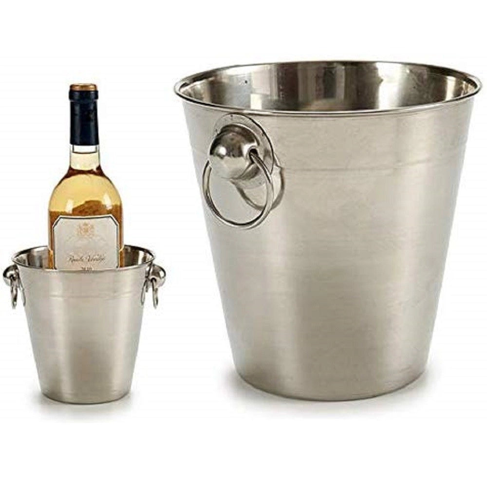Trade Shop - Secchiello In Acciaio Porta Ghiaccio Con Manici Piccolo 18 Cm Portabottiglie -
