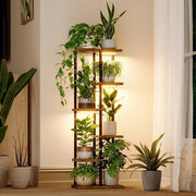 Pianta in metallo 6 strati con luce a crescita - Stendardo per piante in metallo - Stendardo per fiori in legno - Decorazione per terrazza - LED a spettro completo - Progetto compattato 15,7 cm