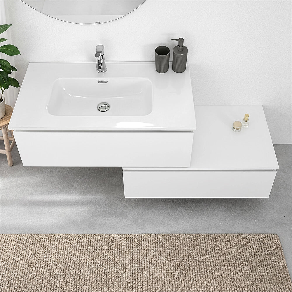 Mobile bagno sospeso 90 cm bianco con lavabo integrato e cassetto Nuvola