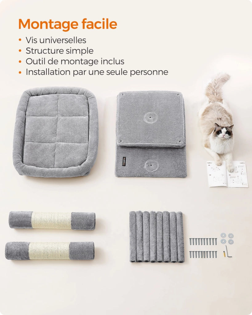Tiragraffi con albero in sisal 2 tane 68 x 48 x 101 cm lussuoso mobile da gioco per gattini gatti e felini colore grigio 12_0003825