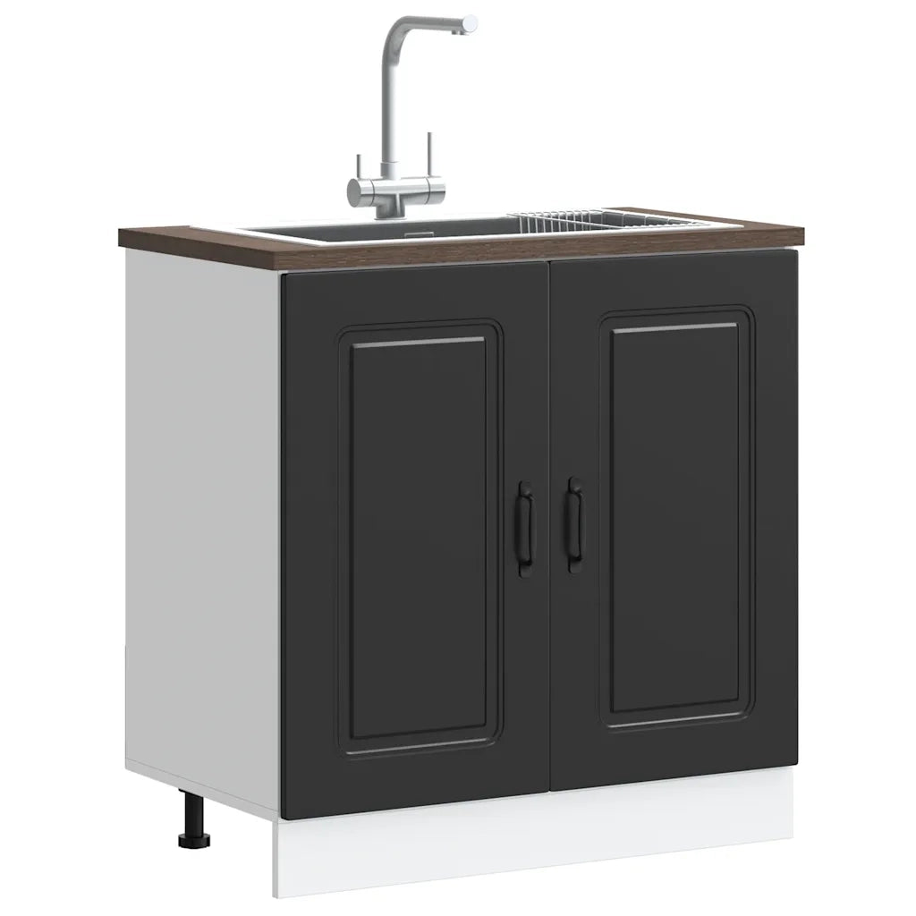 Mobile base lavello-Armadietto da bagno Kalmar Nero 80x46x81,5 cm in Truciolato
