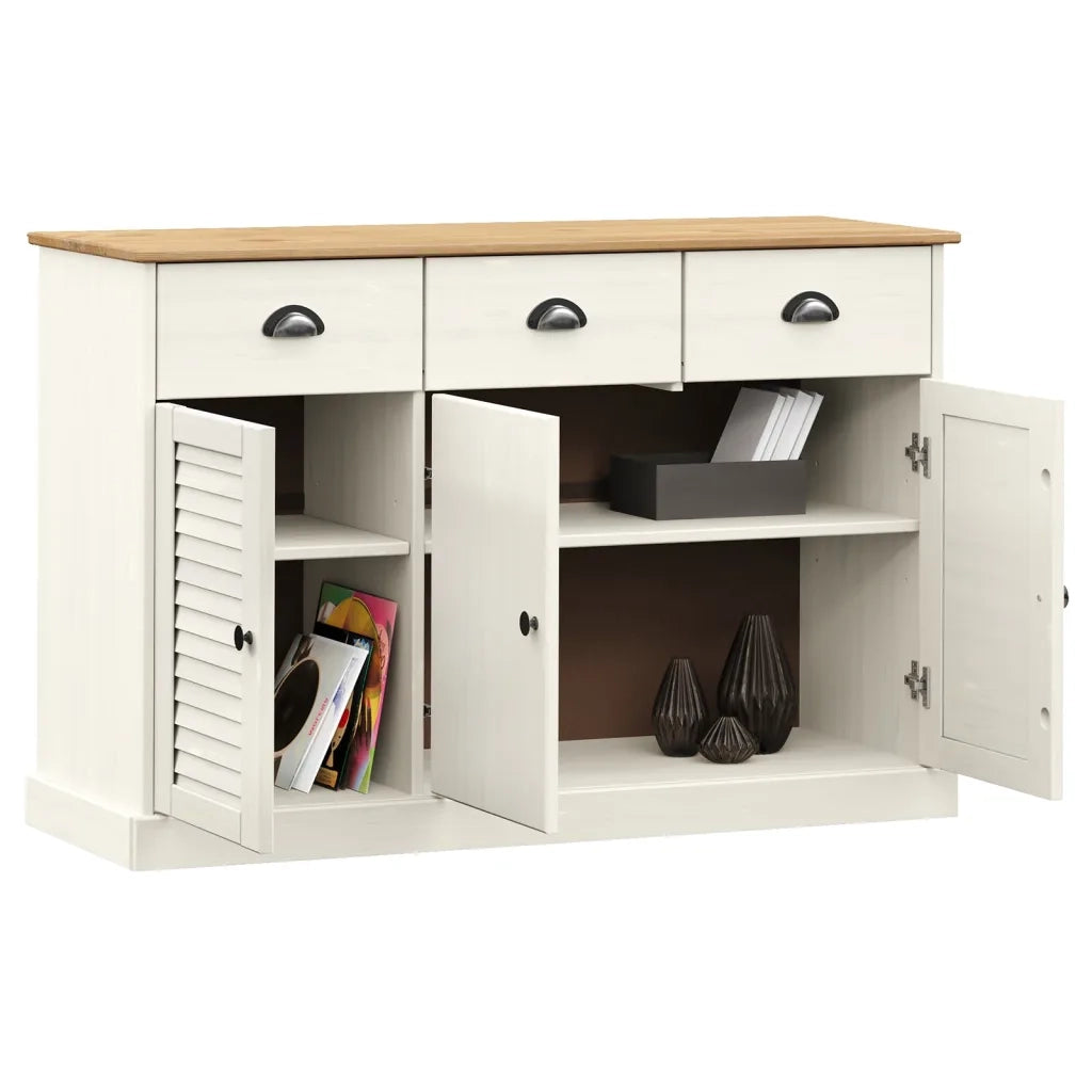 Credenza | Madia | Buffet da pranzo | Armadio da pranzo Cassetti VIGO 113x40x75 cm Legno Massello Pino Bianco