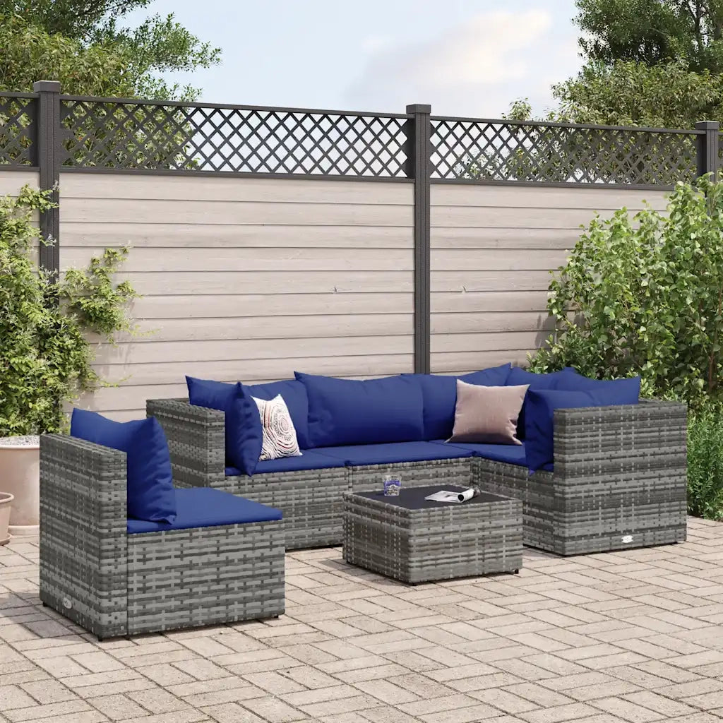 vidaXL Set Divani da Giardino 6 pz con Cuscini in Polyrattan Grigio