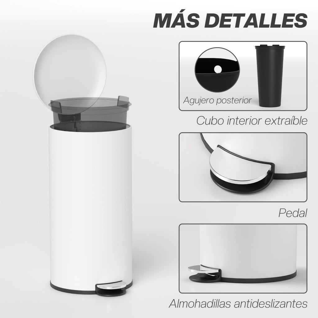 Cestino 30L con Pedale e Coperchio Morbido ¨C zephmum ¨C Crema