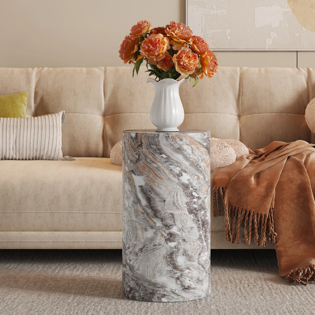 TAVOLINO Basso Rotondo 30x55 cm MDF Grigio Effetto Marmo