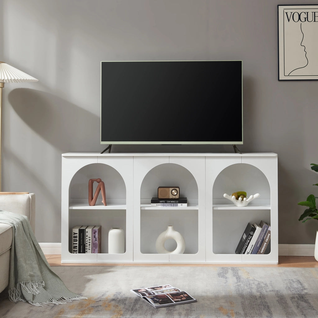 Credenza Trorhun Mobile Contenitore con Ripiano 160x30x80 cm - Bianco [en.casa]