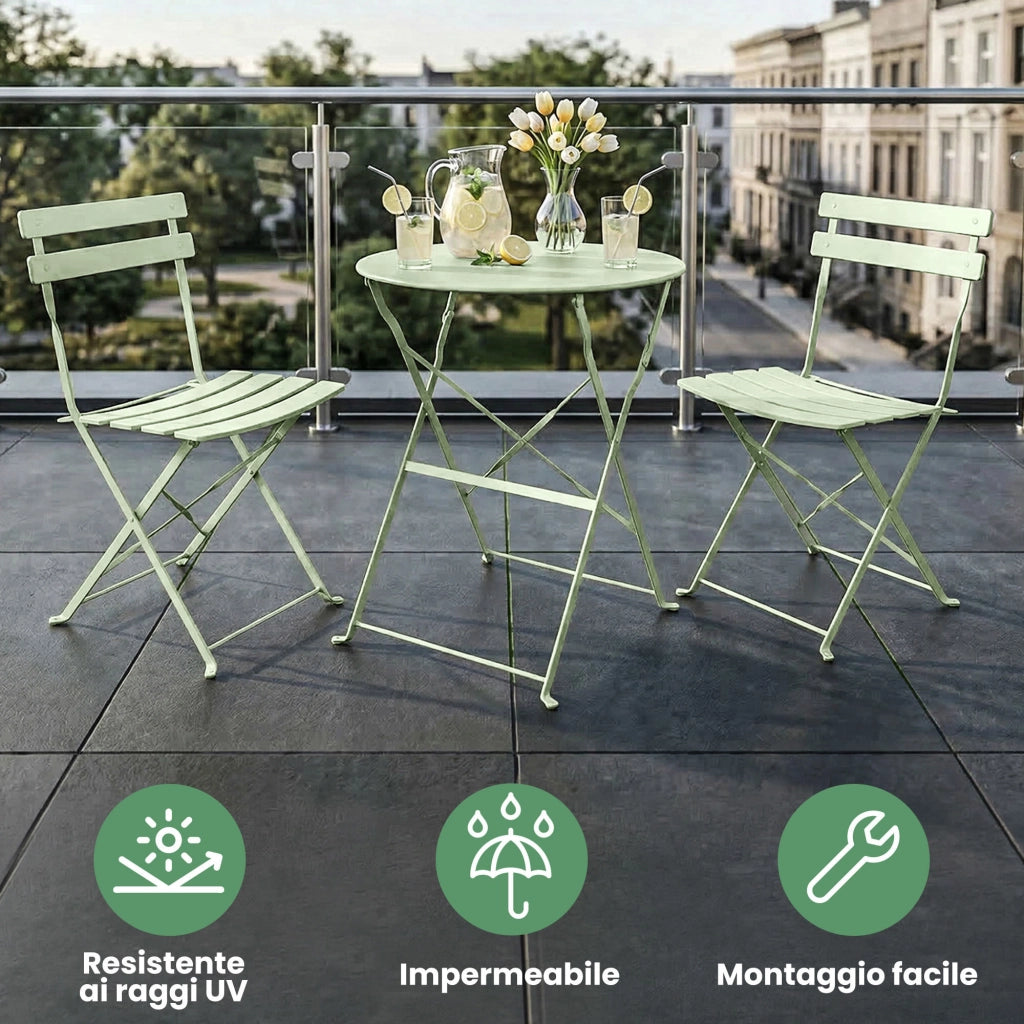Set di mobili da balcone ORION Tavolo rotondo e 2 sedie nel fresco verde
