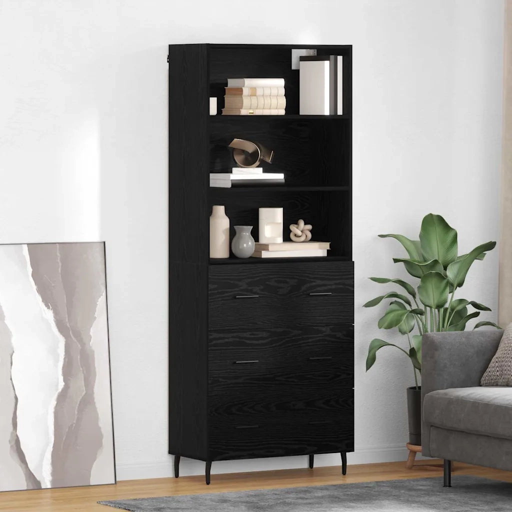 Credenza con Cassetto-Buffet-Armadio da cucina Rovere Nero 69,5 x 34 x 180 cm 503114
