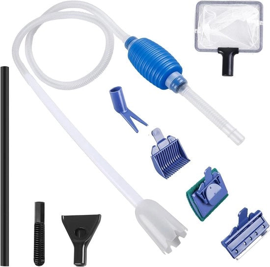 Pompa acquario 5 in 1 per pulizia e ricambio acqua, set di accessori con tubo da 1,7 m
