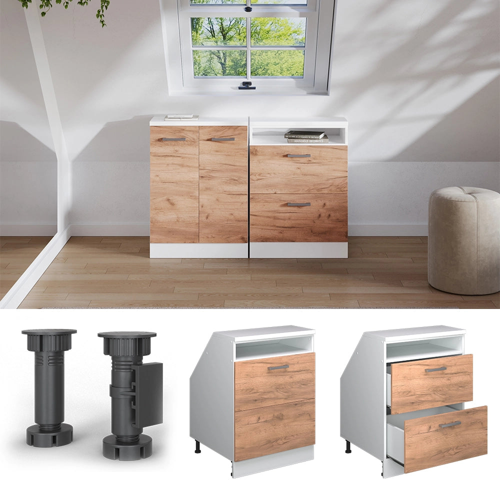 Mobile sottotetto Rion Rovere dorato/Bianco 60 x 83.8 cm con 2 cassetti, carcassa 60 cm profondità Vicco