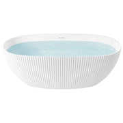 Tappetino da bagno indipendente in acrilico bianco opaco 170 x 81 cm forma ovale con finitura scanalata stile moderno per il bagno