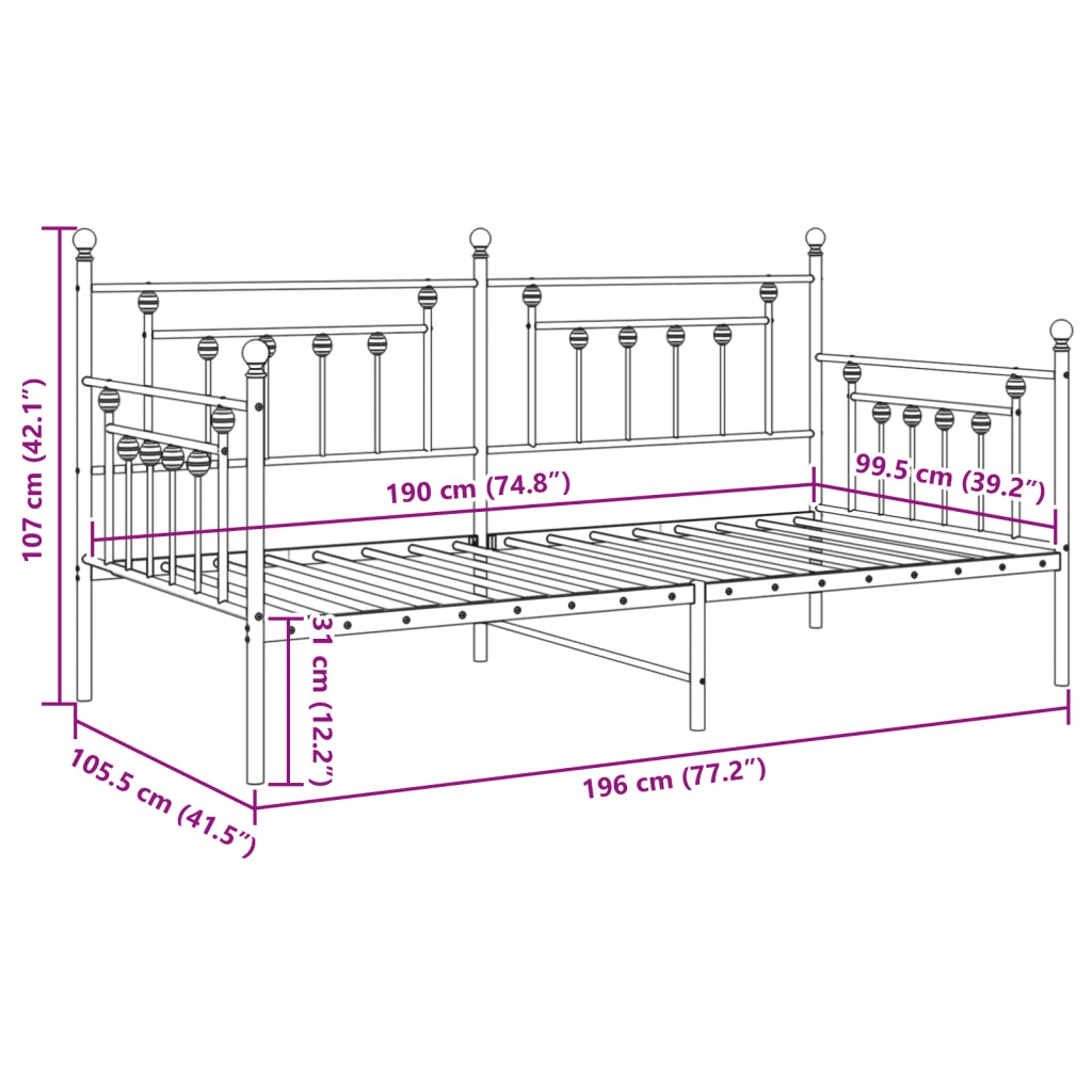 Struttura Letto Daybed Bianco 100x190 cm Acciaio