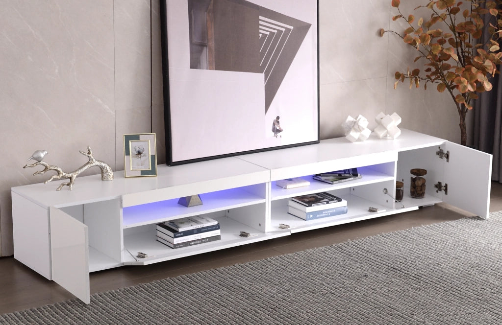 Mobile TV con 2 Ante; Vani a Giorno e LED Variabile; Stile Moderno; 240??38;5??35;5 cm; in MDF; Bianco