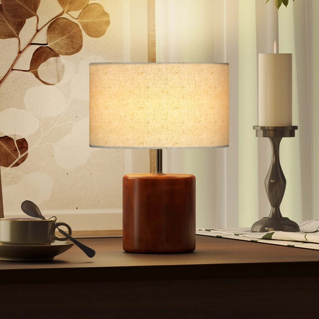 Lampada da tavolo rustica con base in legno e paralume in lino ¨C zephmum ¨C Marrone