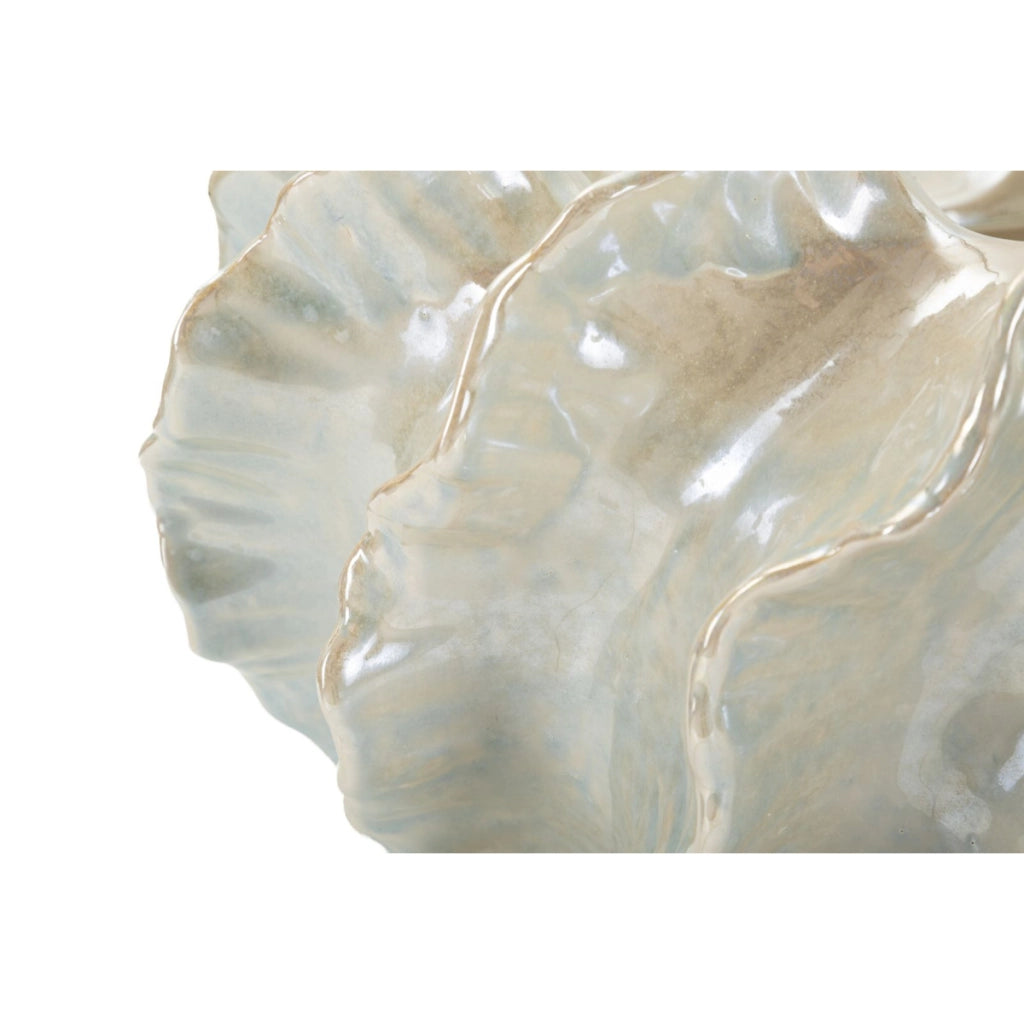 Cachepot Perly largo in ceramica perlata con decoro a conchiglia