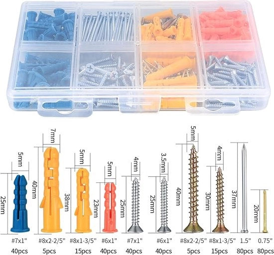 Assortimento di Spicchi - Set di Viti a Parete, Spicchi a Testa Piana, Spicchi per Appendere Foto, Viti a Parete, Assortimento di Hardware 360