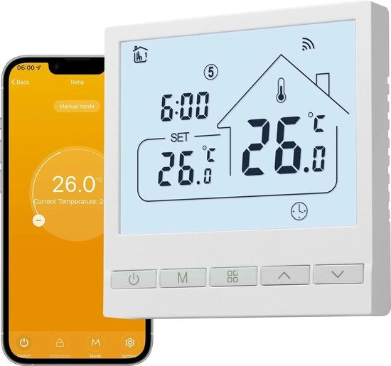Termostato per impianto di riscaldamento - Termostato intelligente - Touchscreen - WiFi - Mobilità - Bianco