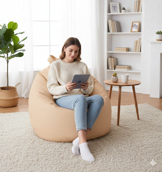 Poltrona a Sacco Pouf in Similpelle Beige Avalli