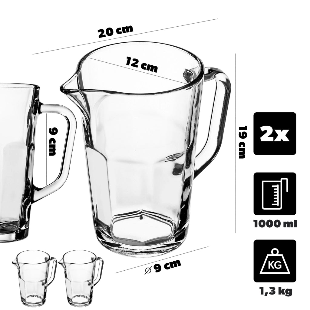 KADAX Brocca in vetro per acqua, limonata, succo 1L 2 pezzi Caraffa per acqua, bevande, composta