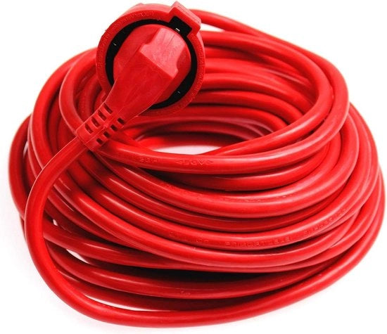 Cavo di estensione in PVC con presa di corrente EU e connettore - 15 metri - Rosso - IP20 230 V/16 A Lunghezza del cavo