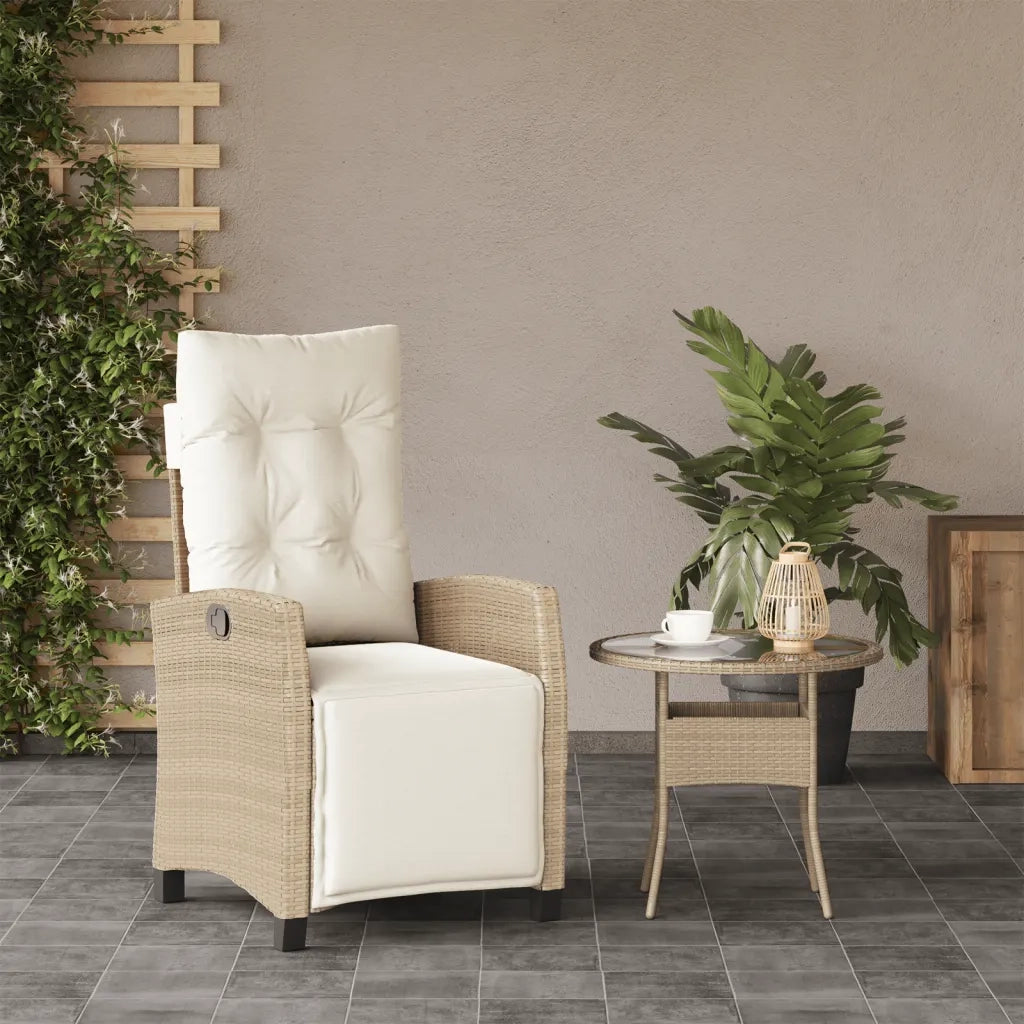 Sedia Reclinabile da Giardino | Sedie da Esterno con Poggiapiedi Beige Polyrattan