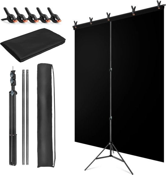 Sostegno per schermo verde trasparente - 15 x 2 m - Nero - Con 5 viti e borsa portatile - Streaming Gaming Fotoshoot