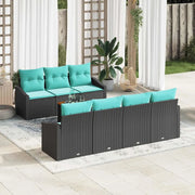 Set Divano da Giardino con cuscino 8 pcs Nero polyrattan