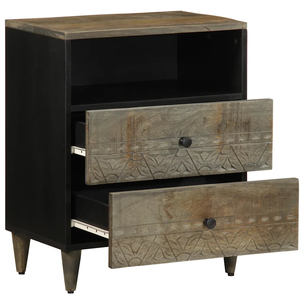 Comodino | Armadio da Notte | Mobiletto da notte Grigio Chiaro 50x33x60 cm in Legno Massello di Mango